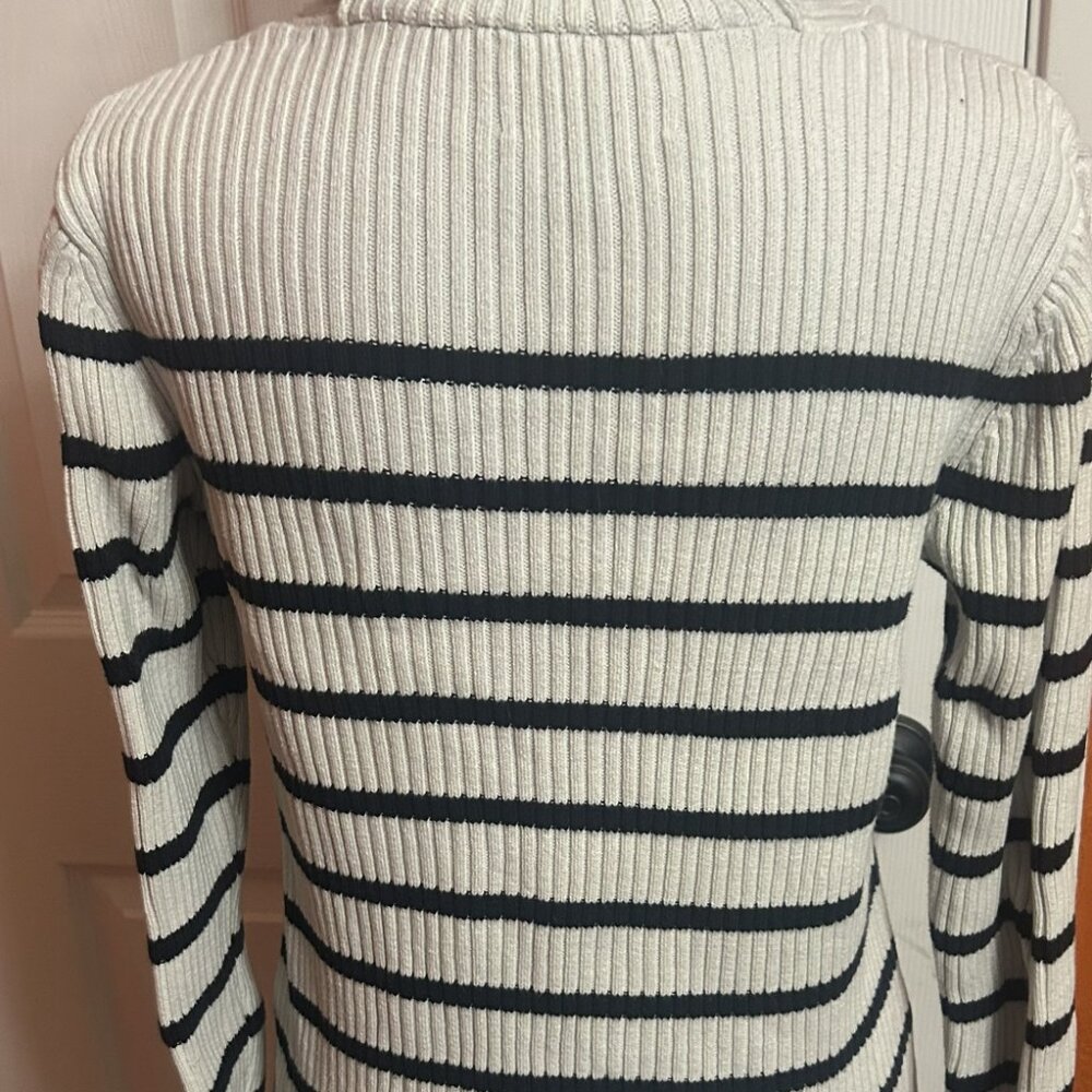 Ralph Lauren Cream and Black Striped Shawl Collar Sweater - Picture 5 of 5